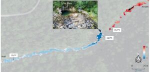 Figure 7 : illustration de l’effet thermique (refroidissement) de la résurgence karstique du trou bleu sur la Bienne