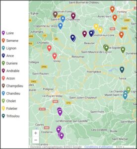 Figure 2 : Emplacement des 19 stations et 38 points de prélèvement d’eau réalisés sur les 10 rivières de l’étude
