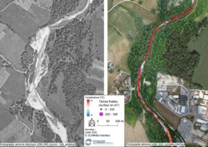 Figure 5 : illustration d’un réchauffement sur un tronçon ayant subi de forte dégradation hydro-morphologique après 1950 et qui présente un déficit d’échanges nappe-rivières 