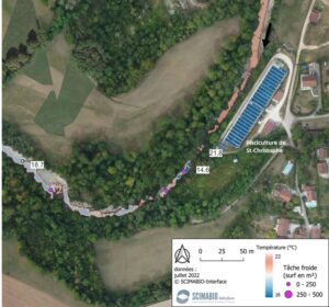 Figure 8 : illustration de l’effet thermique (refroidissement) du rejet du captage de la pisciculture de St-Christophe sur le Guiers Vif