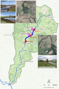 Figure 1. Localisation du linéaire étudié sur l’Arroux et des sites d’échantillonnage