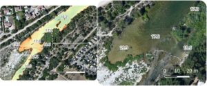 Figure 4 : zone d’échauffement au niveau du camping de Gréoux, liée à la morphologie mais bénéficiant d’apports froids en amont et en aval (SCIMABIO Interface)
