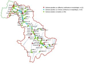 Localisation des 132 stations prototypes dans le BV du Chéran.