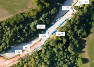 Figure 9 : exemple d’une cartographie précise des ambiances thermiques sur un tronçons de 200 mètres à l’aval de Vaux les St-Claude