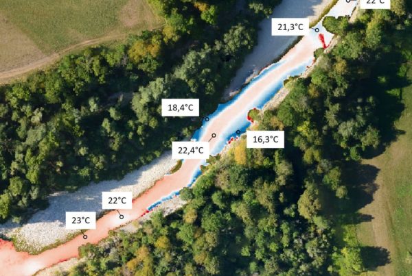 Figure 9 : exemple d’une cartographie précise des ambiances thermiques sur un tronçons de 200 mètres à l’aval de Vaux les St-Claude